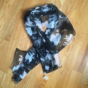 Lightweight sheer black + white floral print scarf